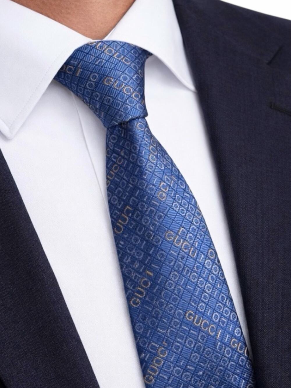 Gucci The Neon Jacquard Monogram 100% Silk Tie Blue Orange